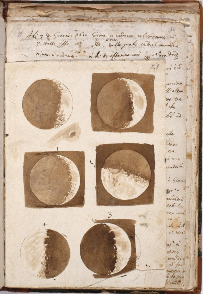 Зарисовки Луны из рабочей тетради Галилея. 1609г
